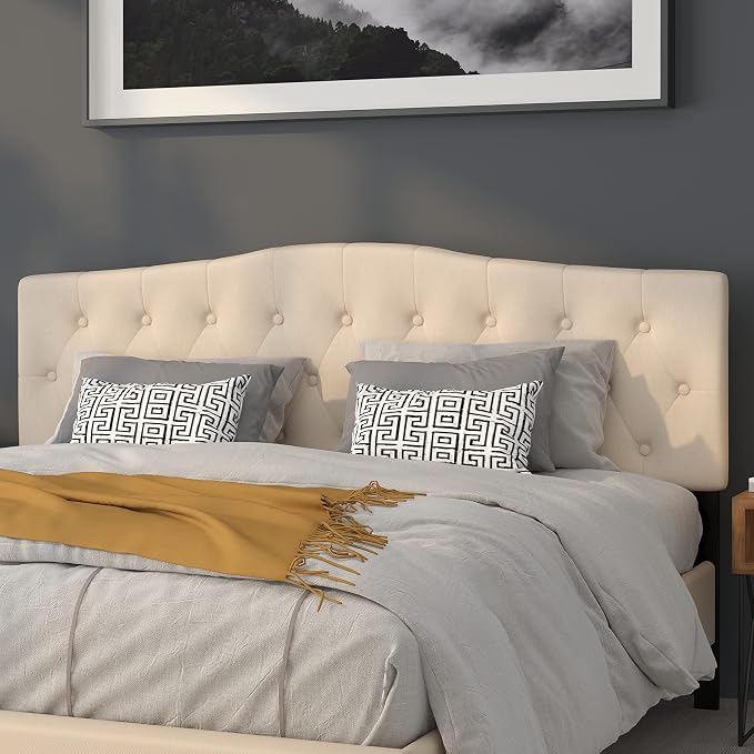 Flash Furniture Cambridge Button Tufted and Diamond Stitched Upholstered King Size Headboard in Beige Fabric