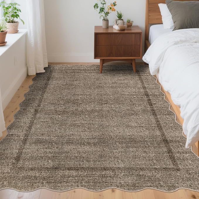 GarveeHome Scalloped Washable Area Rug 4x6 Small Entryway Rug Non Slip | Modern Soft Accent Rugs for Bedroom Nursery Low Pile Stain Resistant Carpet for Office