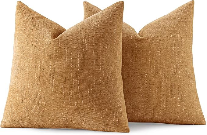 MIULEE 24x24 Inch Euro Textured Chenille Throw Pillow Covers Golden Brown | Pack of 2 Decorative Soft Throw Pillows,Solid Textured Cushion Covers,Modern Home Decor for Bed Couch Sofa Bedroom Livingroom