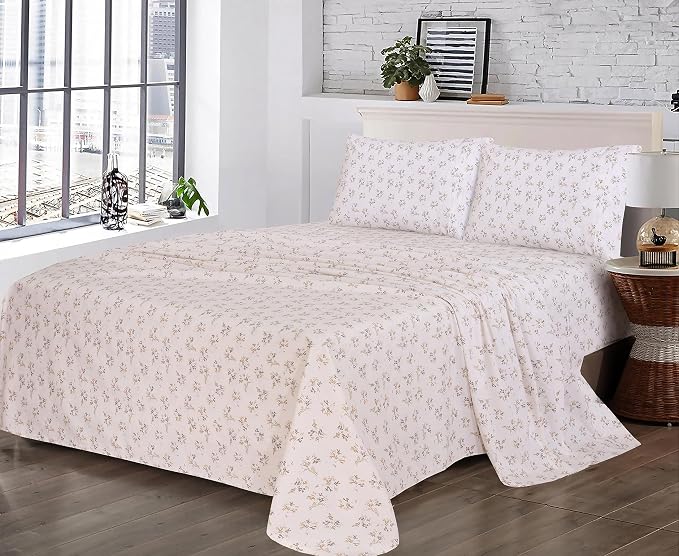 RUVANTI 100% Cotton Percale Sheets Queen Size, Twin Spring | Crisp Cooling, Deep Pocket 16", Soft Breathable & Durable, Hotel-Style, 4 Piece Set