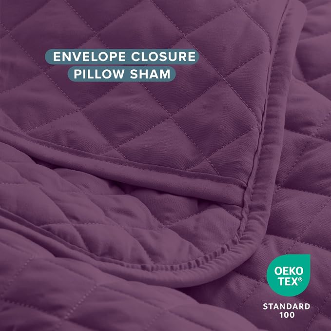 Bare Home Coverlet Set - Full/Queen - Lightweight Bed Decor - Comforter Alternative - All-Season Quilted Bedspread (Full/Queen, Plum)