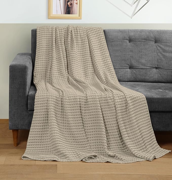Utopia Bedding 100% Cotton Waffle Blanket Full Size Khaki, 90x84 Inch | Lightweight Breathable Cozy Summer Bed Blanket Home Decor Gift for Women and Men