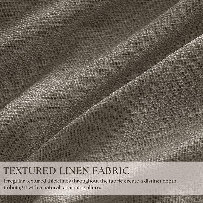 Taupe Pleated Linen Blackout Curtains 84 Inch Long for Bedroom Living Room | Pinch Pleat Ring Hooks Back Tab, Black Out, Thermal Insulated, Room Darkening, Brownish Gray 84 Inch Curtains with Liner