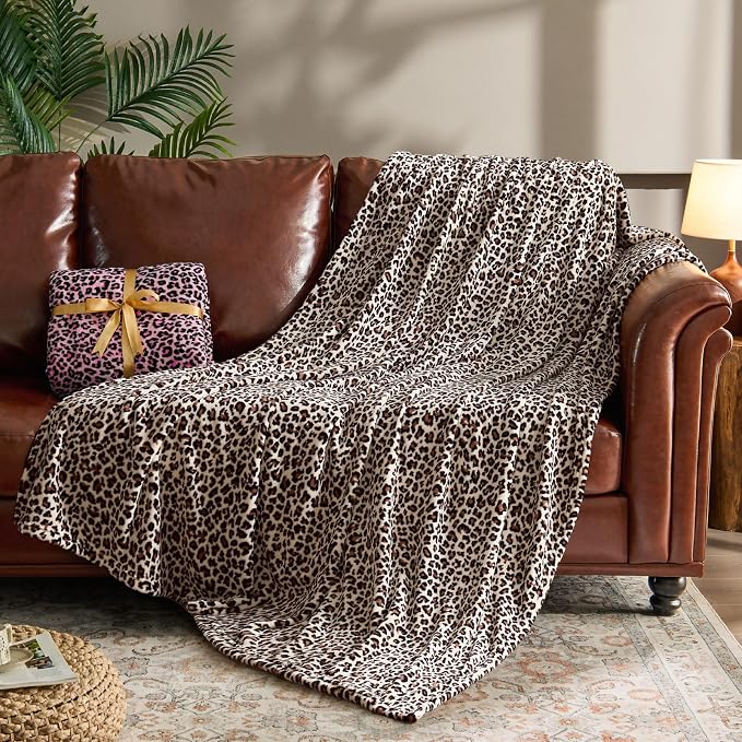 BEDELITE Fleece Blanket Soft Plush Throw for Couch White Leopard 50"x60" | Ultra Soft Fleece, Plush Microfiber, Lightweight Warmth, All Season Comfort, Leopard Decor, Machine Washable, Couch Sofa Bed