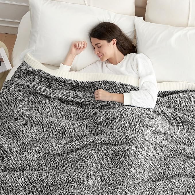 Snuggle Sac Soft Warm Bed Blanket Oversized Twin XL 66x90“, Super Soft Warm Blankets for Bed, Living Room, Luxurious Microfiber Blanket Dupes, Heather Black, 66x90 inches