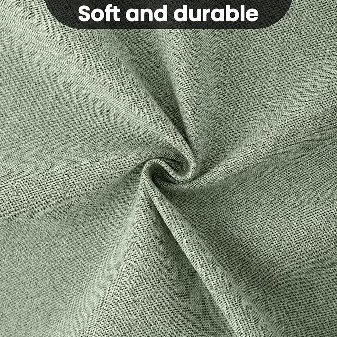 COSVIYA 100% Blackout Sage Green Linen Curtains & Drapes 45 Inch Length | Light Blocking Full Room Darkening Grommet Insulated Thermal Window Panels for Bedroom/Living Room,52x45 inches,2 Panels