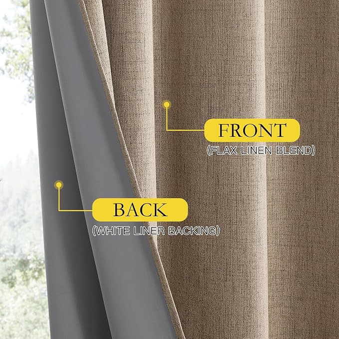 NICETOWN Burlap Blackout Curtains for Dining Room 52" w x 84" L 2 Panels | Vintage Open Linen Weave Flax Thermal Curtains, Soundproof Window Treatment Drapes for Hall Room Bedroom Living Room Decor