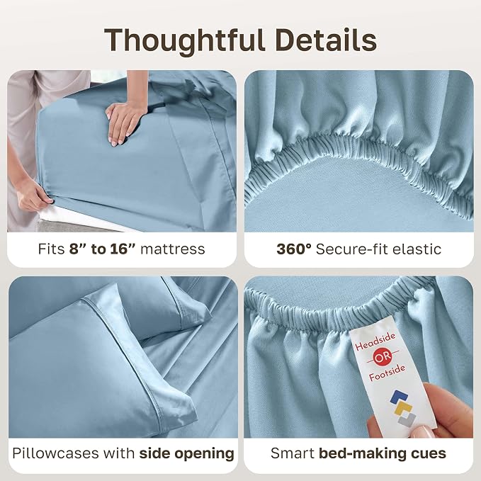 California Design Den Soft 100% Cotton Sateen King Bedsheets Set, Sky Blue | 400 Thread Count Backed by Good Housekeeping Seal, 16" Deep Pocket, All-Around Elastic, Durable, Easy Care