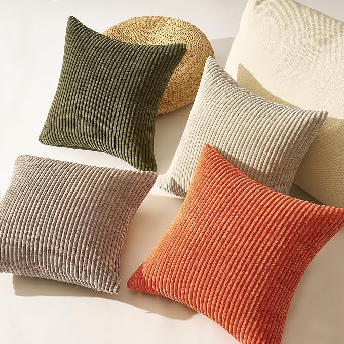Topfinel Rust and Olive Green Velvet Throw Pillow Covers 24x24 Sofa Pillow Covers Boho Farmhouse Cushion Cases Soft Corduroy Fall Home Decor for Couch Bed Sofa Living Room Pack of 4