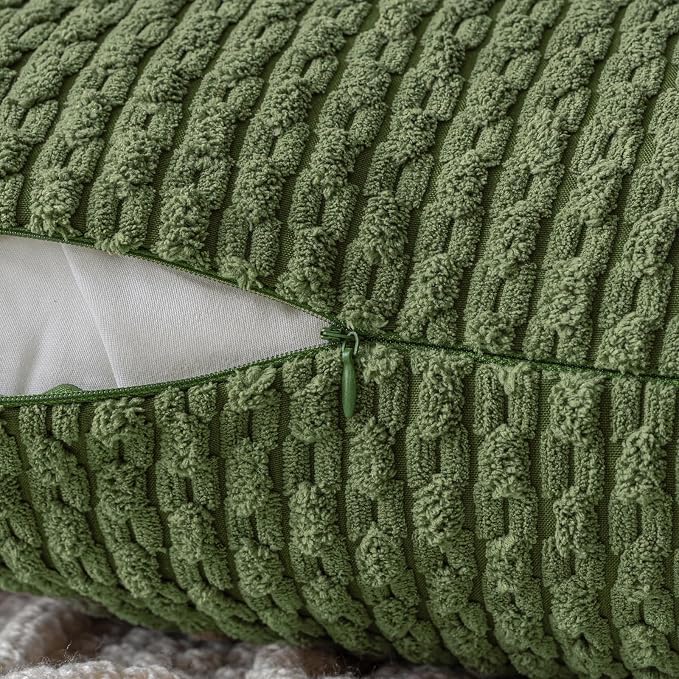 MIULEE Decorative Throw Pillow Covers 16x16 Moss Green Textured Corduroy | Pack of 2 Striped Pillow Covers Modern Farmhouse Home Decor for Couch Bed Sofa Living Room