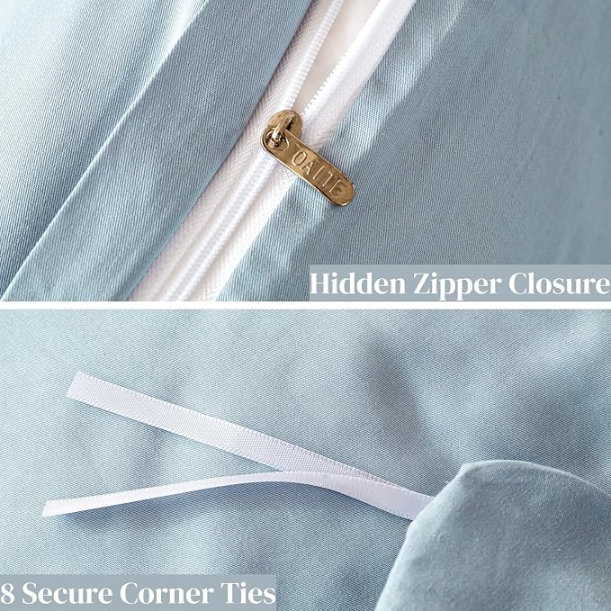 OAITE Duvet Cover Set 100% Washed Cotton Solid 3pcs | Soft,Durable,Long-staple Cotton,Hidden Zipper with 8 Interior Corner Ties,2 Pillowcases