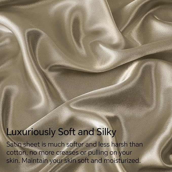 BEDELITE Satin Sheets Twin XL Size Bed Set, Taupe, 3 Pieces | Luxury Silky Bed Sheets, 15 Inch Deep Pocket, Similar to Silk, Soft and Cooling, Reduces Friction, Gentle on Hair and Skin
