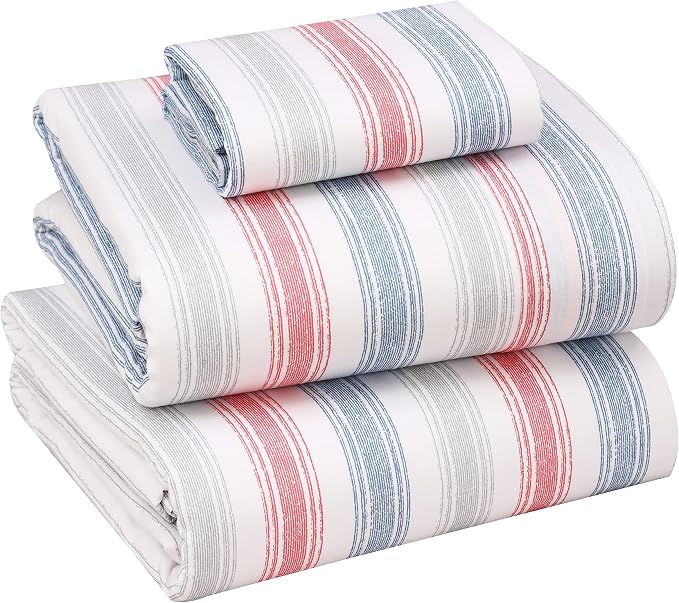 RUVANTI 100% Cotton Percale Sheets Twin Size, Times | Crisp Cooling for Hot Sleepers, Deep Pocket 16", Soft Breathable & Durable, Hotel-Style 3 Piece Set