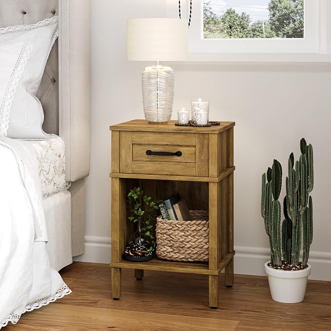 Small Brown Night Stand,Rustic End Table,Wood Nightstand with Drawer | Side End Table with Drawer,End Table Living Room,Farmhouse Nightstand,Modern Brown Side Table for Bedroom LET512DR