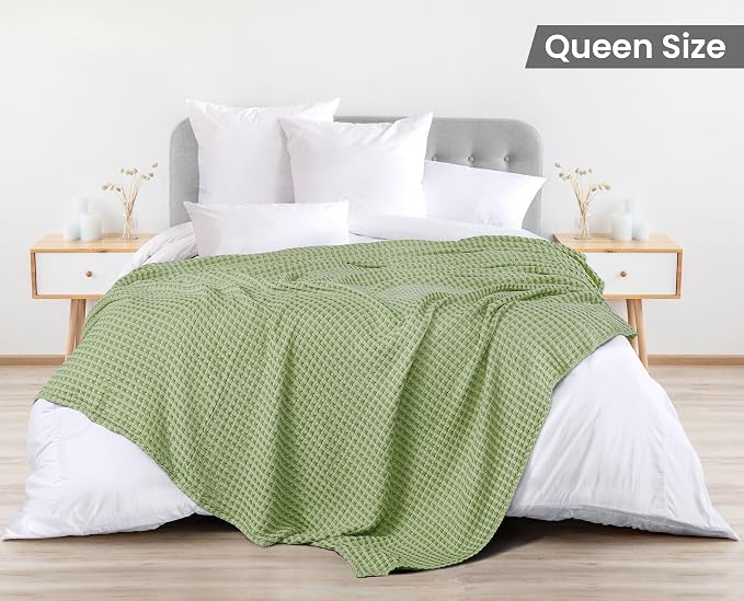Utopia Bedding 100% Cotton Waffle Blanket Queen Size Sage Green, 90x90 Inch | Lightweight Breathable Cozy Summer Bed Blanket Home Decor Gift for Women and Men