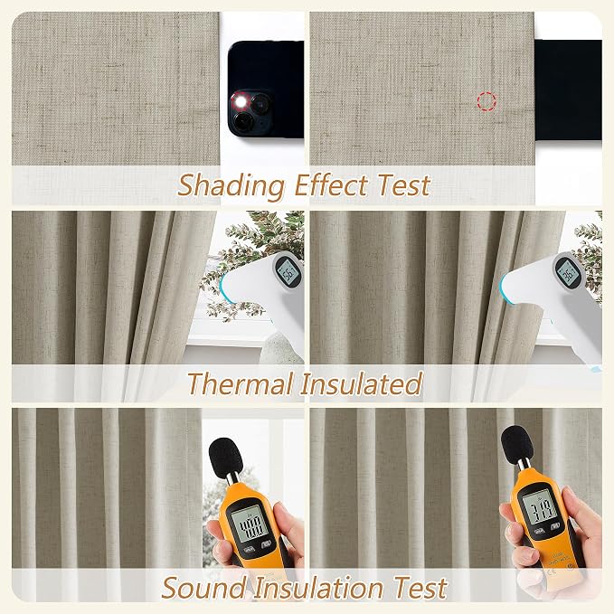 Extra Long 100% Blackout Linen Curtains for Bedroom 120 inches Long 10 FT, Thermal Insulated Room Darkening Black Out Window Drapes for Living Room, Back Tab Rod Pocket 2 Panels,Cobblestone,52x120