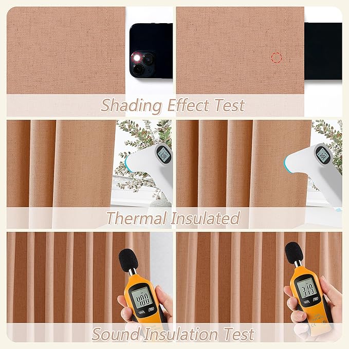 100% Blackout Curtains 90 Inch Length 2 Panels Set for Living Room Bedroom Back Tab Thermal Insulated Black Out Linen Drapes Room Darkening Peach Quartz,52x90