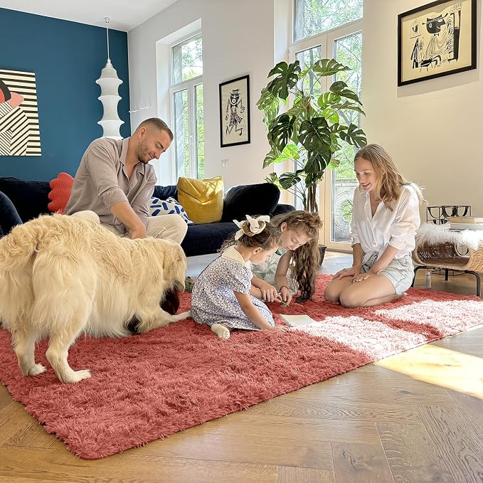 OLANLY 2x3 Machine Washable Small Bedside Rug, Soft Fluffy Shaggy Entryway Throw Rugs for Bedroom, Living Room, Indoor Floor Carpet for Kids Girls and Boys, Home Decor Aesthetic, Rust Red