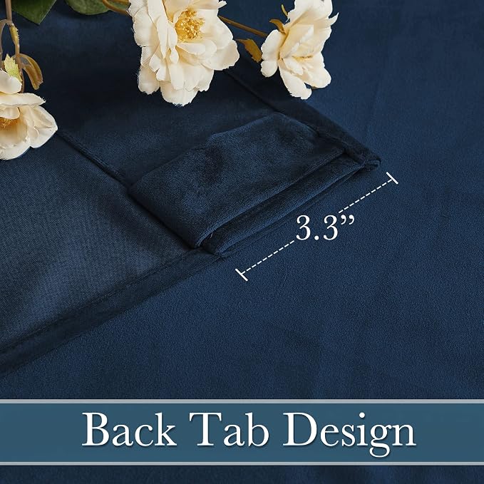 RYB HOME Navy Blue Velvet Blackout Curtains 92 inches Bedroom Living Room | Thermal Insulated, Privacy UV Block, Noise Reducing, Energy Saving, Luxury Window Decor for Dining Room, W52 x L92, 2 Panels