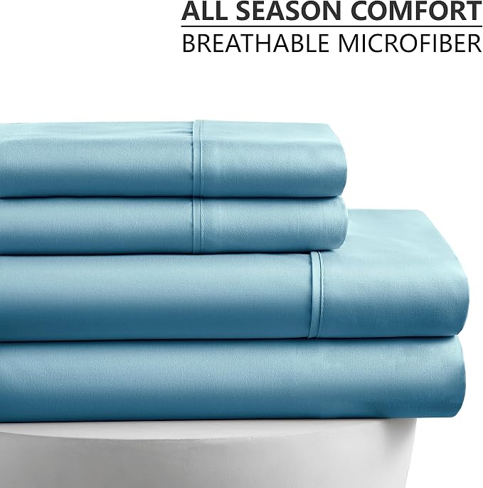 American Home Collection California King Sheet Set - Ultra-Soft Microfiber 15-Inch Deep Pocket - Wrinkle Free and Fade Resistant (Aqua Blue)