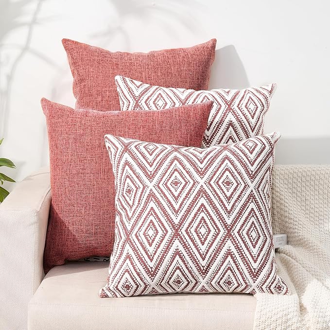 HPUK Throw Pillow Covers 20x20, 4 Pack, Coral Textured Couch Pillow Covers | Polyester fabric, patterned and solid designs, hidden zippers, machine washable, for sofas and beds, inserts not included