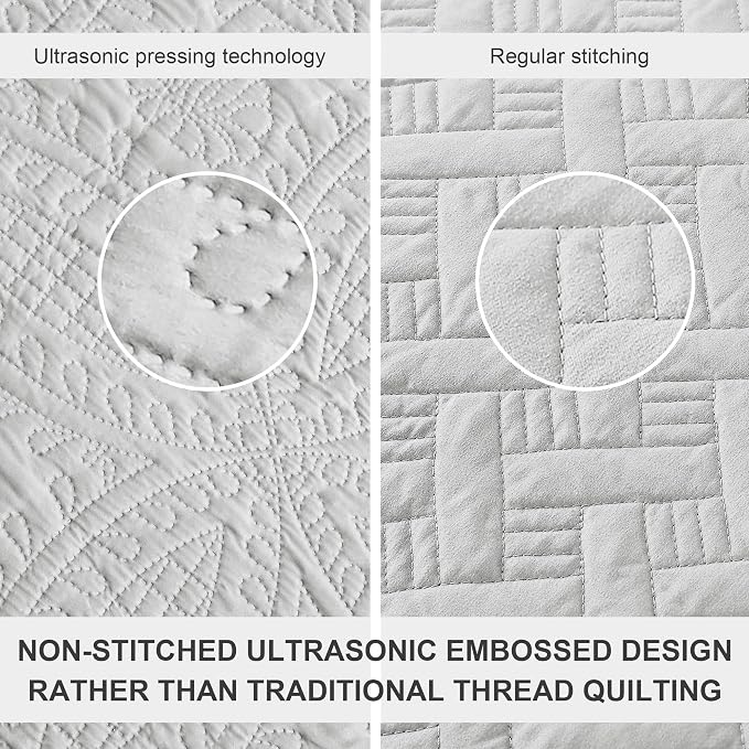 Love's cabin Oversized King Size Quilt Bedding Set Light Grey Bedspreads - Oversized King Lightweight Bedspread Comforter - Coin Pattern Coverlet for All Season - 3 Pieces (1 Quilt, 2 Pillow Shams)