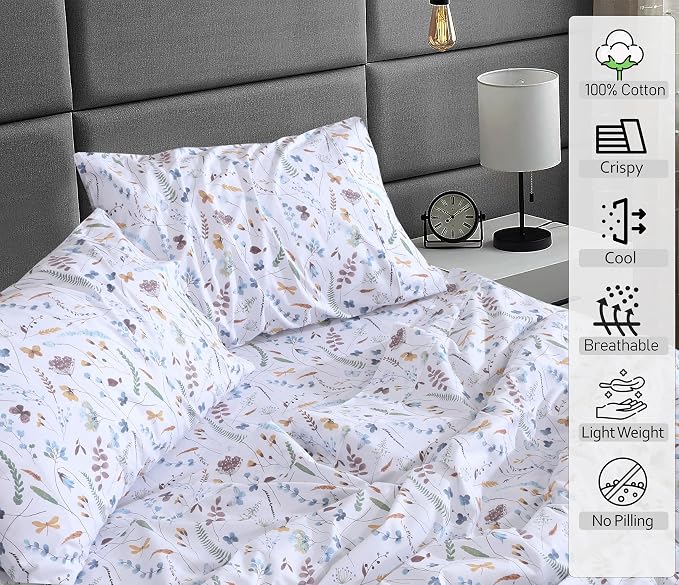 RUVANTI 100% Cotton Percale Sheets Split King Size, Fern Class | Crisp Cooling, Deep Pocket 16", Soft Breathable & Durable, Hotel-Style, 5 Piece Set