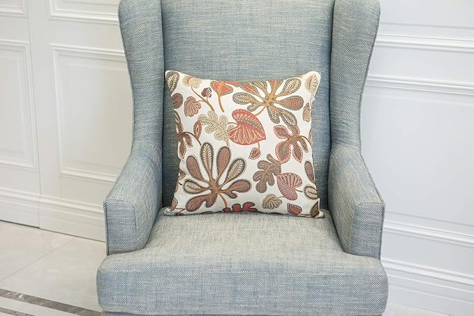 Mika Home Set of 2 Jacquard Tropical Leaf Pattern Throw Pillow Covers Decorative Pillowcase 22X22 Inches,Coral Cream