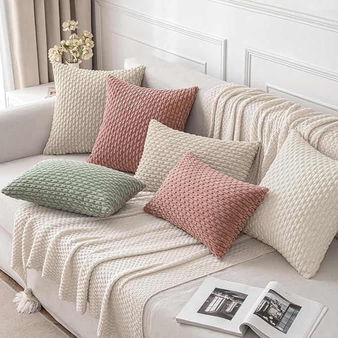 MIULEE Decorative Throw Pillow Covers 18x18 Blush Pink Textured Corduroy | Pack of 2 Striped Pillow Covers Modern Farmhouse Home Decor for Couch Bed Sofa Living Room