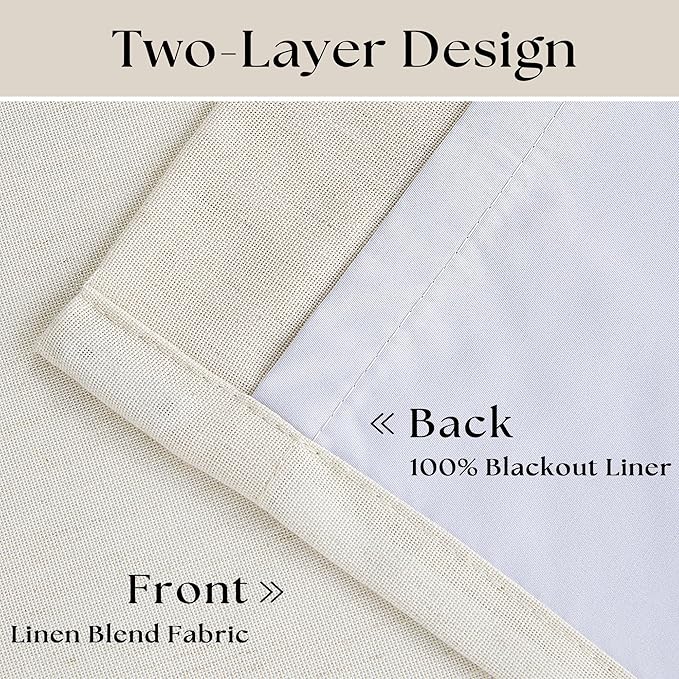 Natural Linen Pinch Pleated 100% Blackout Curtains 80 Inches Long 2 Panels | Two Layer Drapes with Liner, Thermal Insulated, Cream Blackout Drapes for Bedroom Living Room, Pinch Pleat with Back Tab
