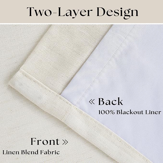 Natural Cream Linen Black Out Curtains 120 Inch Long Pinch Pleat | Room Darkening Thermal Insulated, Pleated Back Tab, Extra Long Curtains, Boho Farmhouse, for Living Room Bedroom 2 Panels