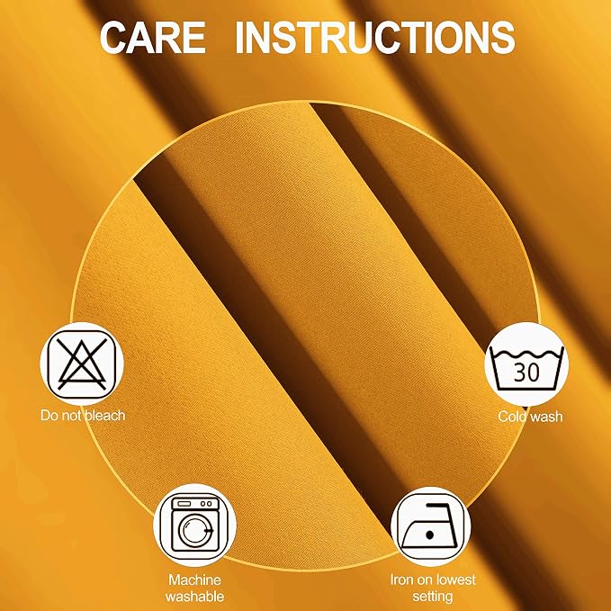 Yellow Thermal Blackout Curtains/42 x 63 Inch/Set of 2 Panels Room Darkening Curtains for Bedroom