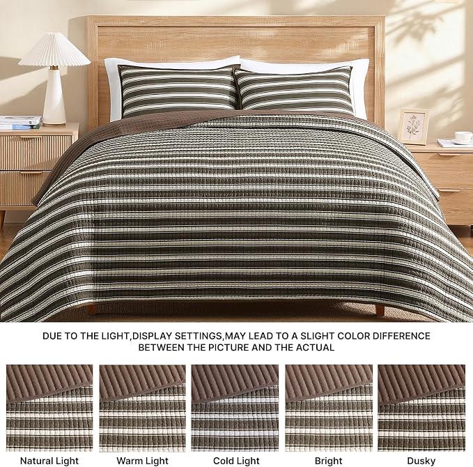 King Size Quilt-Lightweight Bedspreads Brown King Quilt Bedding Set | Reversible Coverlet with 2 Shams for All Seasons, Suitable for Bed, Couch, 3 Pieces, 106"x94"
