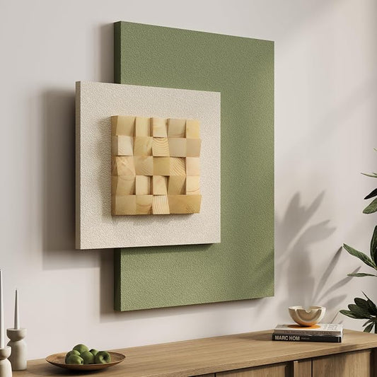 Large Wood Abstract Wall Art for Living Room, Modern 3D Artwork for Walls | Natural sage green tone, Textured paintings, Big woodern layered sculpture, Bedroom dining room office wall decor aesthetic