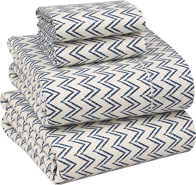 RUVANTI 100% Cotton Percale Sheets Queen Size, Chevron | Crisp Cooling, Deep Pocket 16", Soft Breathable & Durable, Hotel-Style, 4 Piece Set