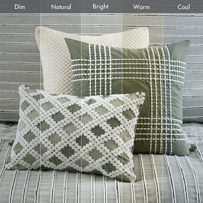 Madison Park Farmhouse King Cotton Comforter Set with Removable Cover, 9pc | Clipped Jacquard Stripes with Buttons Bedding Set, Boho, Oversized, Easy Care, Breathable, Cozy, All Season, Ultra Soft