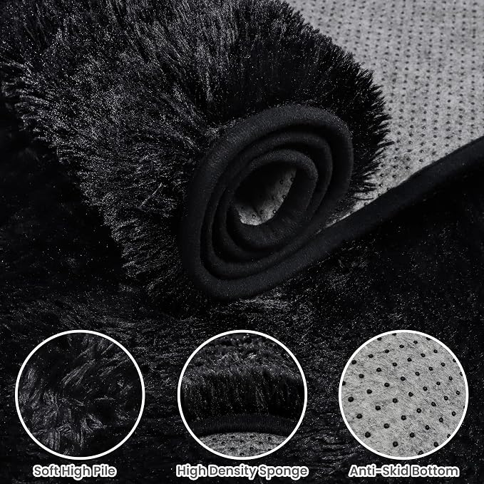 5x8 Fluffy Shag Area Rugs for Living Room Bedroom: Soft Plush Carpet Black | Upgraded Non-Slip Thick Memory Foam, Ultra Soft, Non-Shedding Fuzzy Carpet, Easy Clean Decor for Kids Room, Nursery, Playroom