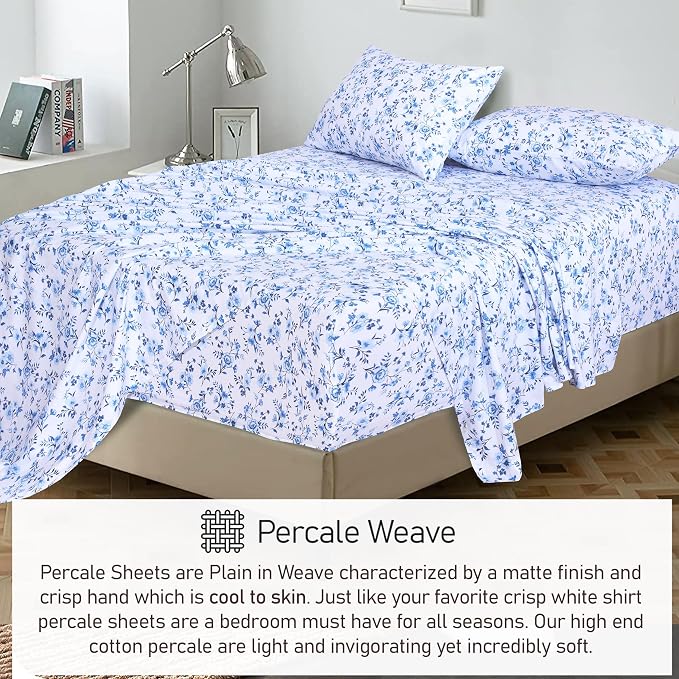 RUVANTI 100% Cotton Percale Sheets King Size, Annual | Crisp Cooling, Deep Pocket 16", Soft Breathable & Durable, Hotel-Style, 4 Piece Set