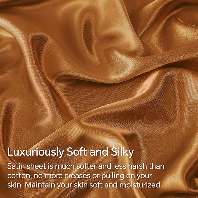 BEDELITE Satin Sheets Queen Size Bed Set, Burnt Orange, 4 Pieces | Luxury Silky Bed Sheets, 15 Inch Deep Pocket, Similar to Silk, Soft and Cooling, Reduces Friction, Gentle on Hair and Skin