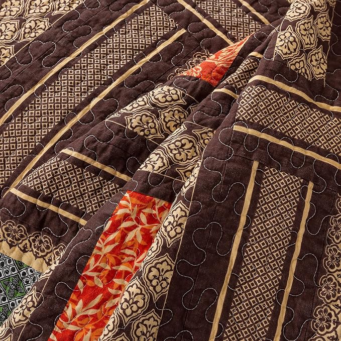 Cotton Patchwork Bedspread, 3-Piece Bedding Quilt Set with Real Stitched Embroidery, Reversible Matelasse Bed Coverlet Set,Bohemian Farmhouse,Twin Size