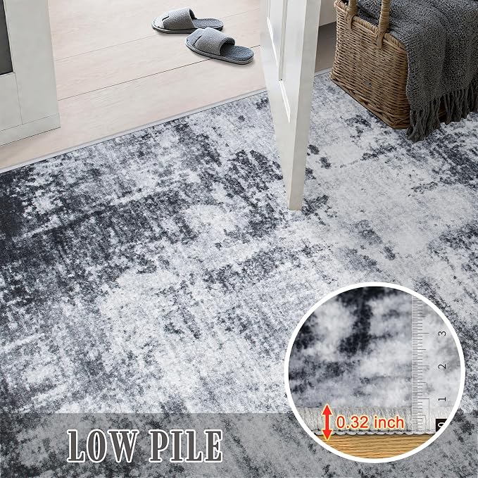 Area Rug Living Room: 3x5 Modern Washable Soft Carpet Dark Black | For Hallway, Bedroom, Kitchen, Laundry, Bathroom,Door Mat,Modern Abstract,Machine washable,Non-Slip,Stain Resistant,Indoor