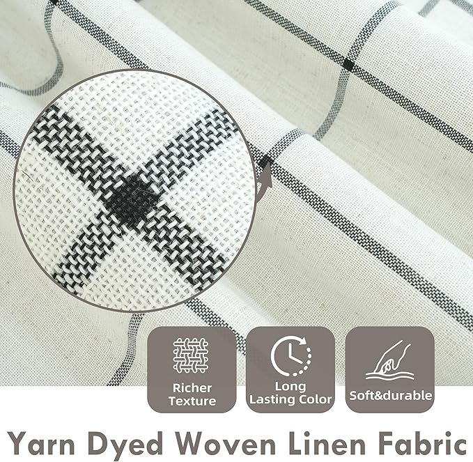 DriftAway 100% Blackout Plaid Linen Curtains 84 Inches Long 2 Panels Black | 100% Blackout, Linen Texture, Plaid Pattern, Two Layers, Rod Pocket & Back Tab, Bedroom Living Room Use, Luxury Appearance
