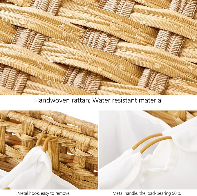 Laundry Hamper with 4 Removable Liner Bags, 176L Laundry Sorter with Lid | Raised Feet; Side Carry Handles; Handwoven PP Rattan; Rust-Resistant Iron Frame; Decorative Woven Design