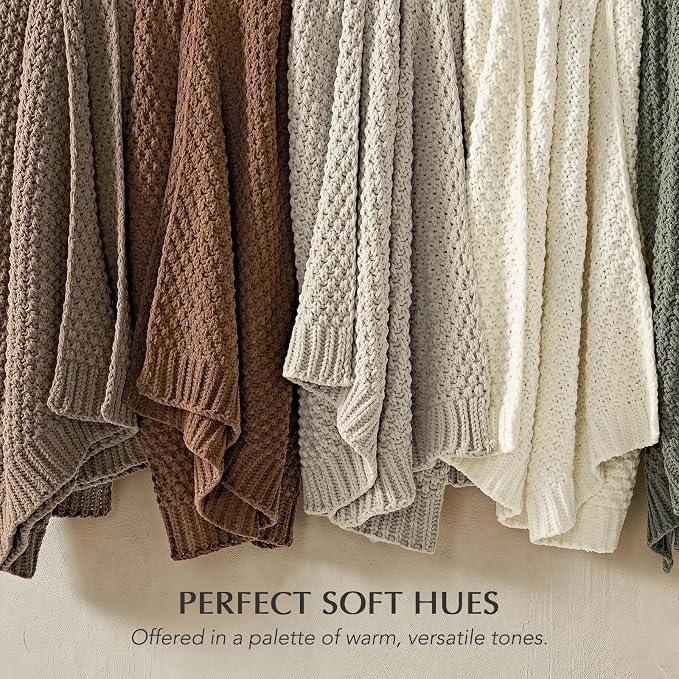 EVERGRACEHOME Chunky Chenille Knit Throw Blanket, 60 x 80, Rosewood | Sculpted Moss Stitch, Chic Modern Farmhouse, All-Season Warmth, OEKO-TEX® Certified, Elegant Blanket for Couch, Bed, Sofa