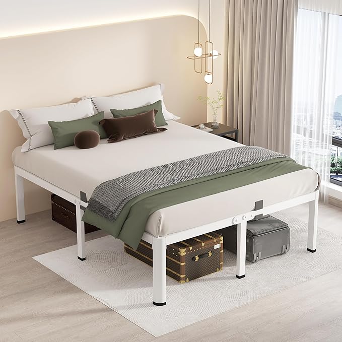 MAF 12 Inch King Metal Platform Bed Frame White with Round Corner Legs | Mattress Baffle, 3000 LBS Heavy Duty Steel Slat Support, Noise Free, No Box Spring Needed, Easy Assembly, 10.4" Storage Space