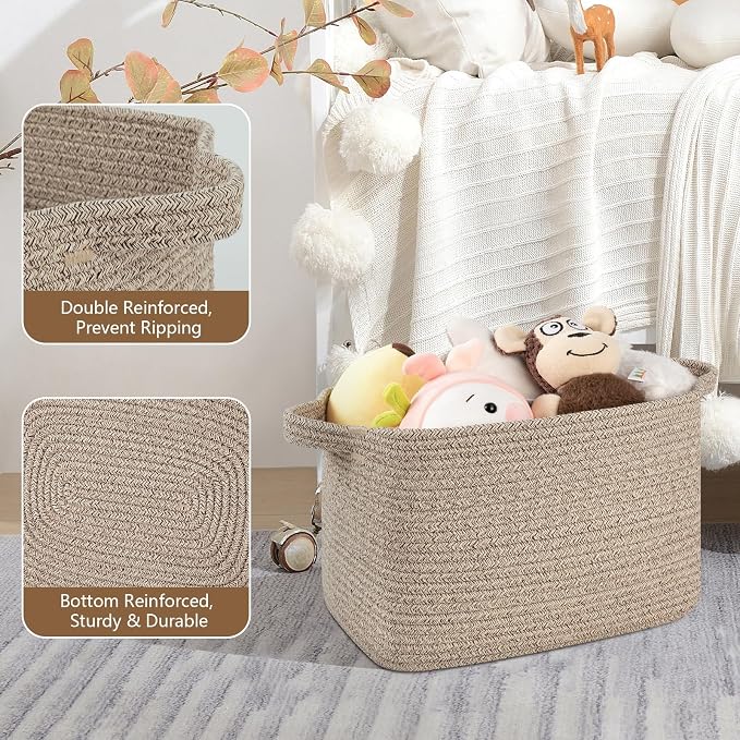 OIASKET Storage Basket for Organizing, Woven Baskets for Storage, Rectangle Decorative Baskets for Shleves, Closet, Toys, Books, Nursery Organizer Bins - Pack of 3 (Brown, 13"x9.85"x8.7")