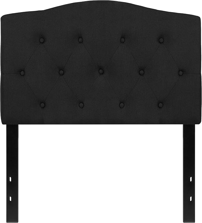 EMMA + OLIVER Black Twin Tufted Headboard | Adjustable Bed Rail Slots, Fabric Upholstered
