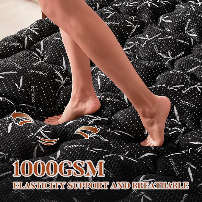PRIMESOFT Twin XL Size Mattress Topper,Thick Pillow Top Mattress Pad，Up to 22 Inch Deep Pocket,Soft Breathable Mattress Pad for Back Pain, Waterproof Protector Cover(Black)