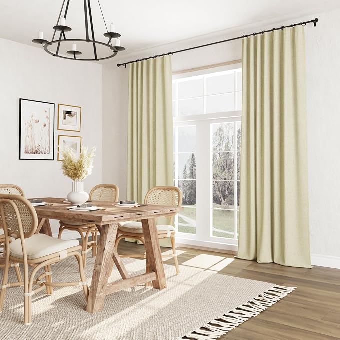 Extra Long 100% Blackout Linen Curtains for Bedroom 108 inches Long, Thermal Insulated Room Darkening Black Out Drapes for Living Room, Back Tab Rod Pocket 2 Panels Set,Cream Yellow,52x108