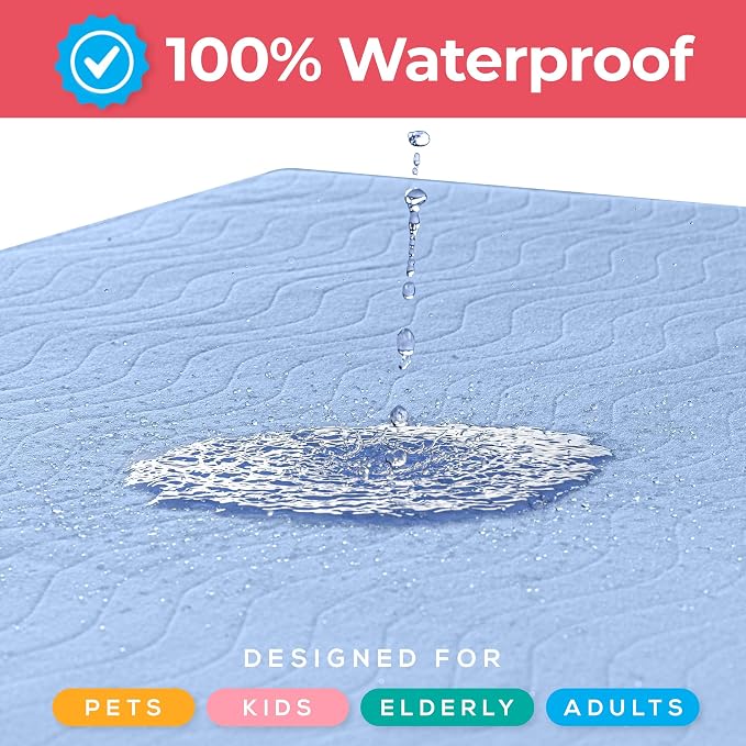 6 Pack Waterproof Reusable Heavy Absorbency Incontinence Bed Pads 34"x36" | Utopia Bedding Washable Underpads, Chuck Pads for Adults, Kids, Elderly and Pets, Bedwetting Pads for Sofa and Couch, Blue